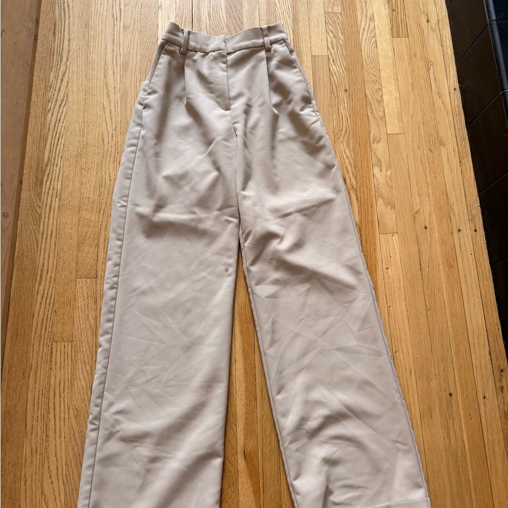H&M Straight Leg High Waist Cream Pants